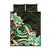 Polynesian Art Tattoo Quilt Bed Set Plumeria Flowers Green Gradient
