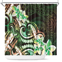 Polynesian Art Tattoo Shower Curtain Plumeria Flowers Green Gradient LT05 Green - Polynesian Pride