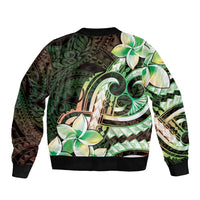 Polynesian Art Tattoo Sleeve Zip Bomber Jacket Plumeria Flowers Green Gradient LT05 - Polynesian Pride