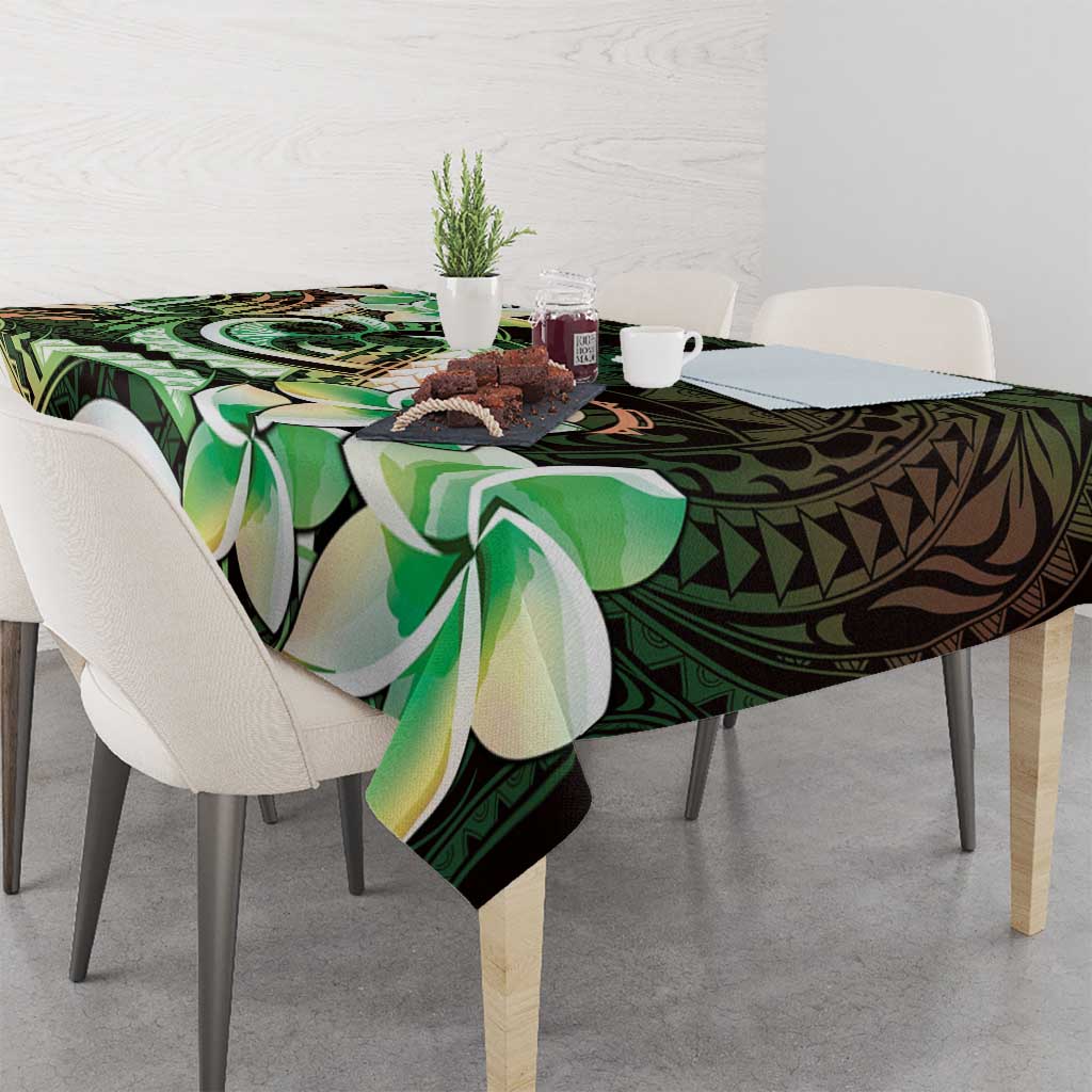 Polynesian Art Tattoo Tablecloth Plumeria Flowers Green Gradient