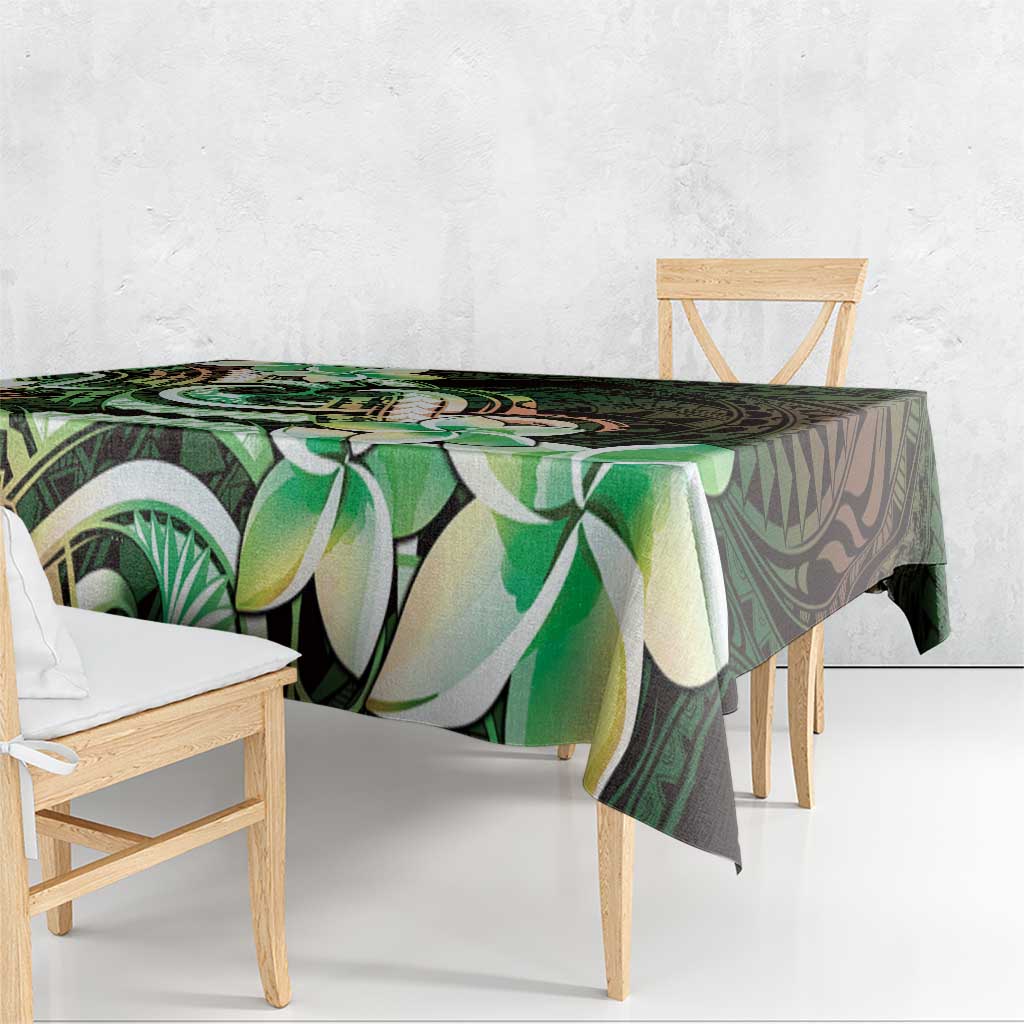 Polynesian Art Tattoo Tablecloth Plumeria Flowers Green Gradient