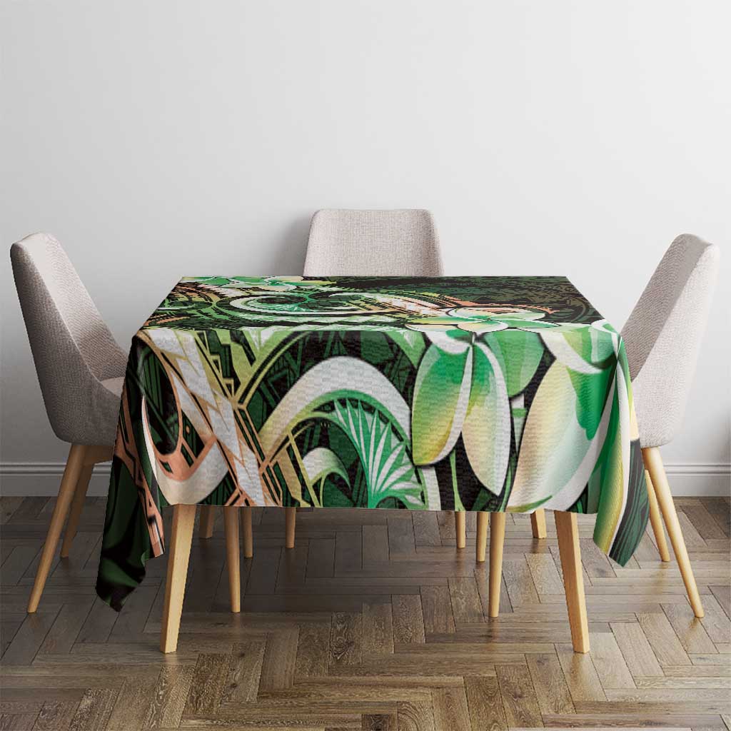 Polynesian Art Tattoo Tablecloth Plumeria Flowers Green Gradient