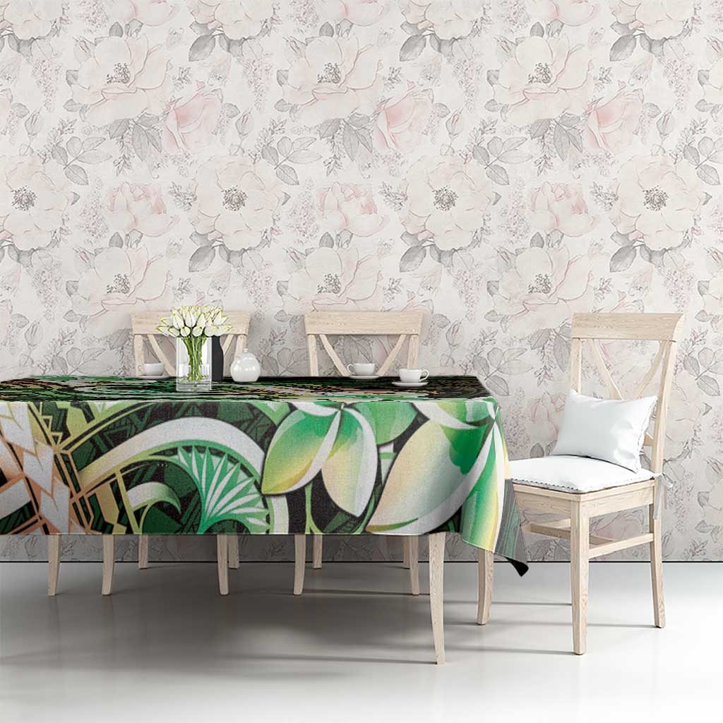 Polynesian Art Tattoo Tablecloth Plumeria Flowers Green Gradient