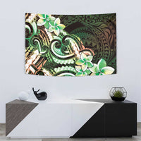 Polynesian Art Tattoo Tapestry Plumeria Flowers Green Gradient