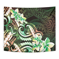 Polynesian Art Tattoo Tapestry Plumeria Flowers Green Gradient