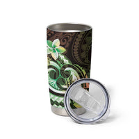 Polynesian Art Tattoo Tumbler Cup Plumeria Flowers Green Gradient
