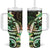 Polynesian Art Tattoo Tumbler With Handle Plumeria Flowers Green Gradient