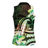 Polynesian Art Tattoo Women Sleeveless Polo Shirt Plumeria Flowers Green Gradient