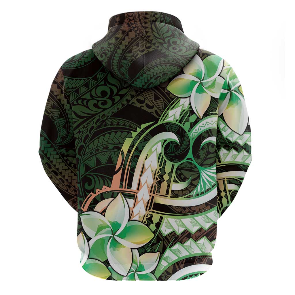 Polynesian Art Tattoo Zip Hoodie Plumeria Flowers Green Gradient LT05 - Polynesian Pride