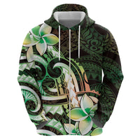 Polynesian Art Tattoo Zip Hoodie Plumeria Flowers Green Gradient LT05 - Polynesian Pride
