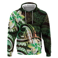 Polynesian Art Tattoo Zip Hoodie Plumeria Flowers Green Gradient LT05 Pullover Hoodie Green - Polynesian Pride