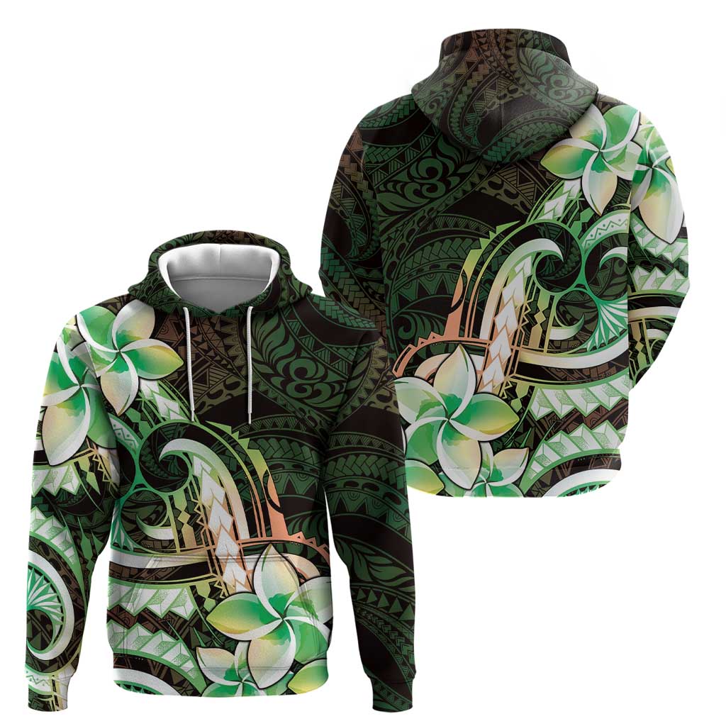 Polynesian Art Tattoo Zip Hoodie Plumeria Flowers Green Gradient LT05 - Polynesian Pride