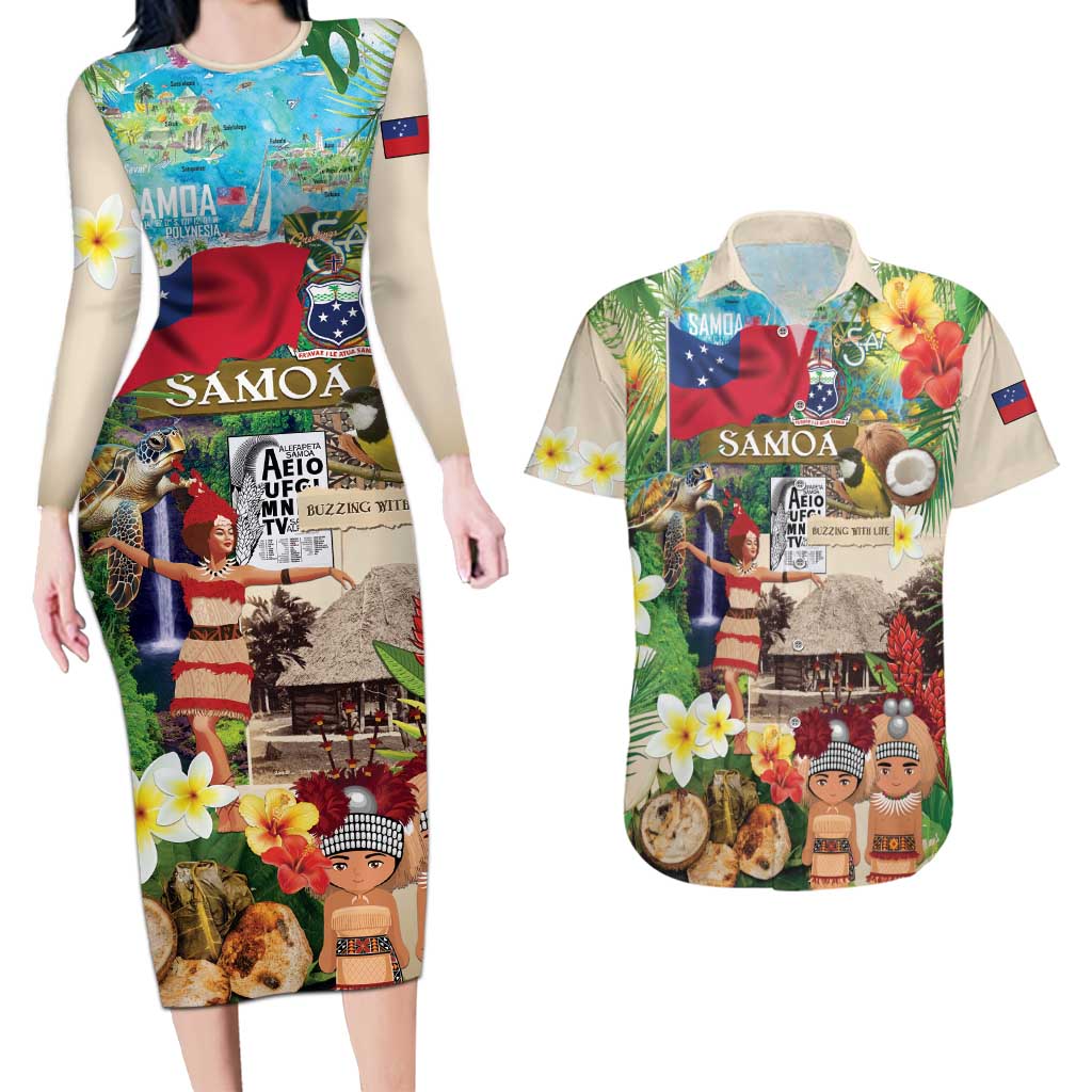 Samoa Culture Couples Matching Long Sleeve Bodycon Dress and Hawaiian Shirt Embracing The Spirit