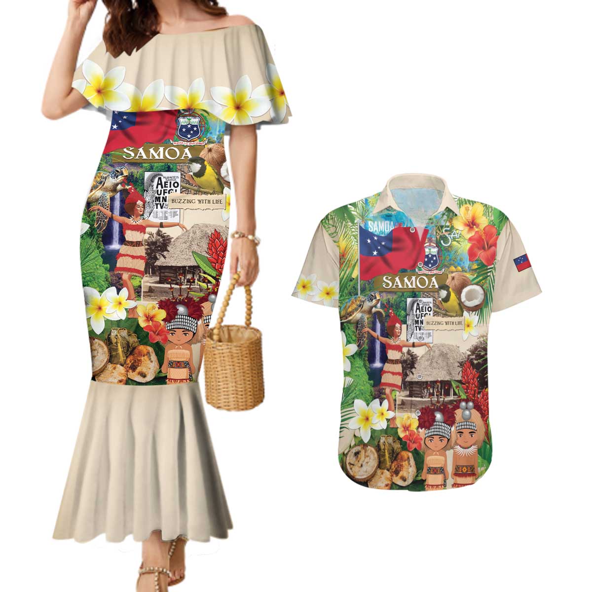 Samoa Culture Couples Matching Mermaid Dress and Hawaiian Shirt Embracing The Spirit