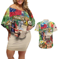 Samoa Culture Couples Matching Off Shoulder Short Dress and Hawaiian Shirt Embracing The Spirit
