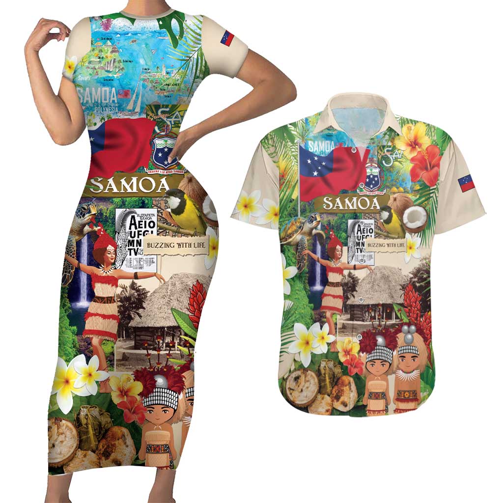Samoa Culture Couples Matching Short Sleeve Bodycon Dress and Hawaiian Shirt Embracing The Spirit
