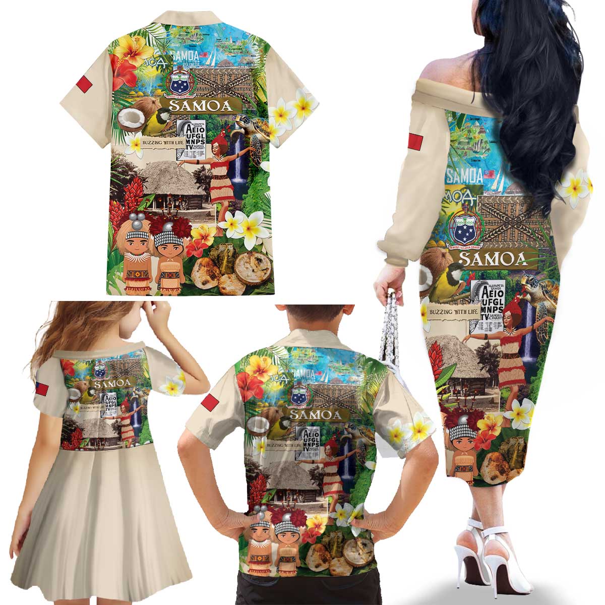 Samoa Culture Family Matching Off The Shoulder Long Sleeve Dress and Hawaiian Shirt Embracing The Spirit