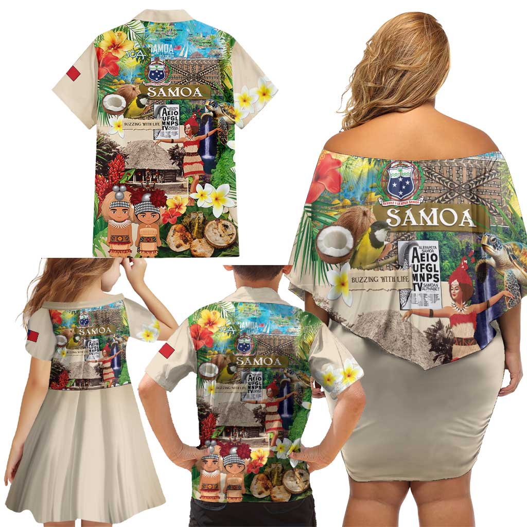 Samoa Culture Family Matching Off Shoulder Short Dress and Hawaiian Shirt Embracing The Spirit