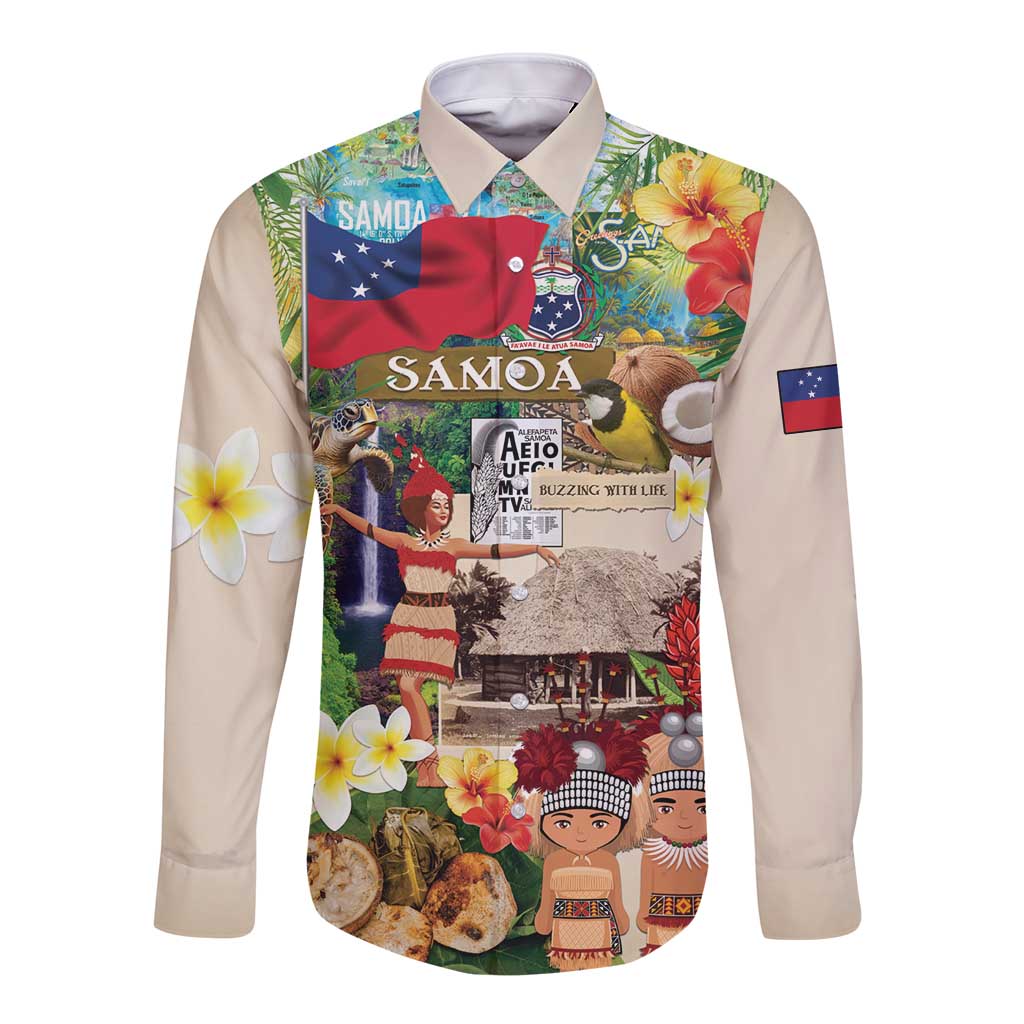 Samoa Culture Long Sleeve Button Shirt Embracing The Spirit LT05 Unisex Beige - Polynesian Pride