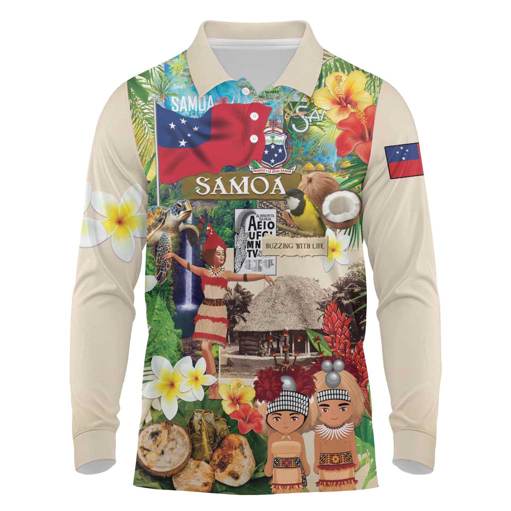 Samoa Culture Long Sleeve Polo Shirt Embracing The Spirit LT05 Beige - Polynesian Pride