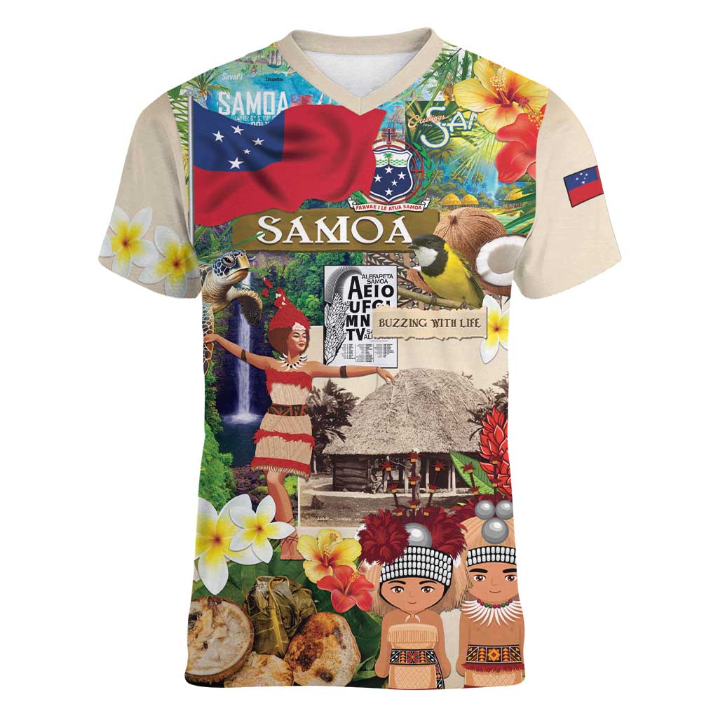 Samoa Culture Women V-Neck T-Shirt Embracing The Spirit LT05 Female Beige - Polynesian Pride