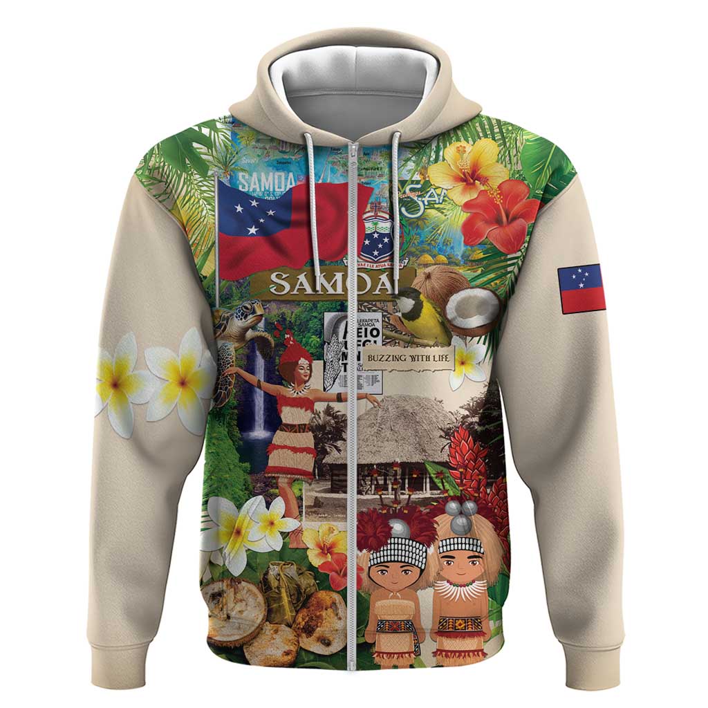 Samoa Culture Zip Hoodie Embracing The Spirit LT05 Zip Hoodie Beige - Polynesian Pride