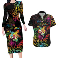 Hawaii Pride Couples Matching Long Sleeve Bodycon Dress and Hawaiian Shirt Aloha Is Aloha