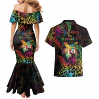 Hawaii Pride Couples Matching Mermaid Dress and Hawaiian Shirt Aloha Is Aloha