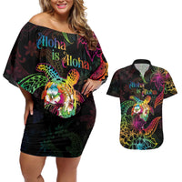 Hawaii Pride Couples Matching Off Shoulder Short Dress and Hawaiian Shirt Aloha Is Aloha