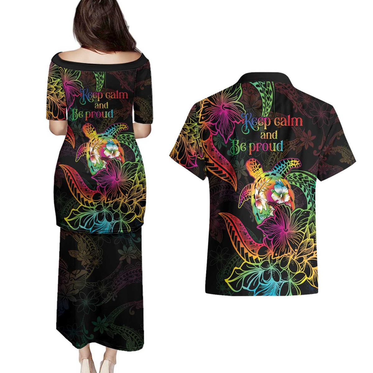 Hawaii Pride Couples Matching Puletasi and Hawaiian Shirt Aloha Is Aloha