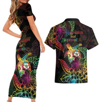 Hawaii Pride Couples Matching Short Sleeve Bodycon Dress and Hawaiian Shirt Aloha Is Aloha