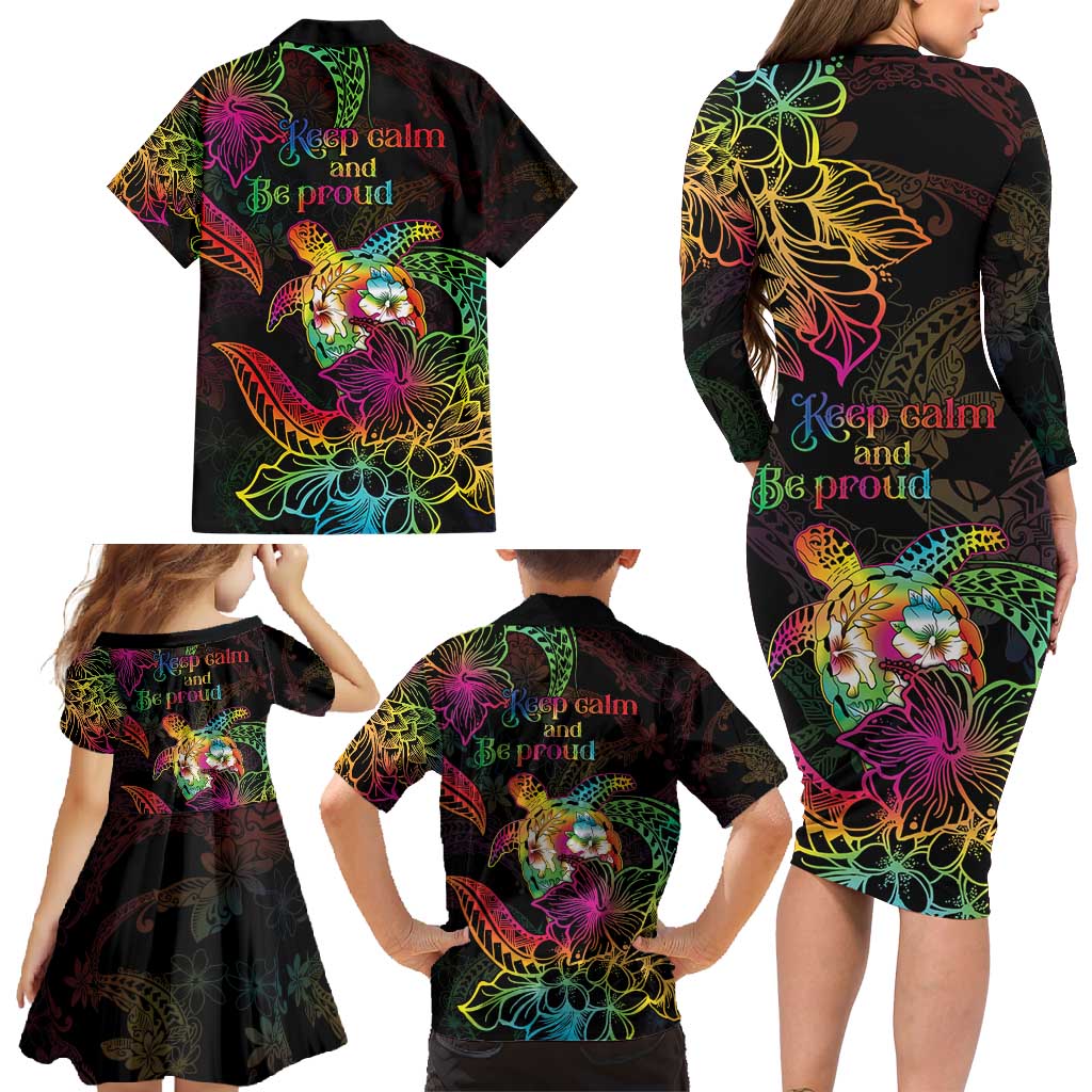 Hawaii Pride Family Matching Long Sleeve Bodycon Dress and Hawaiian Shirt Aloha Is Aloha
