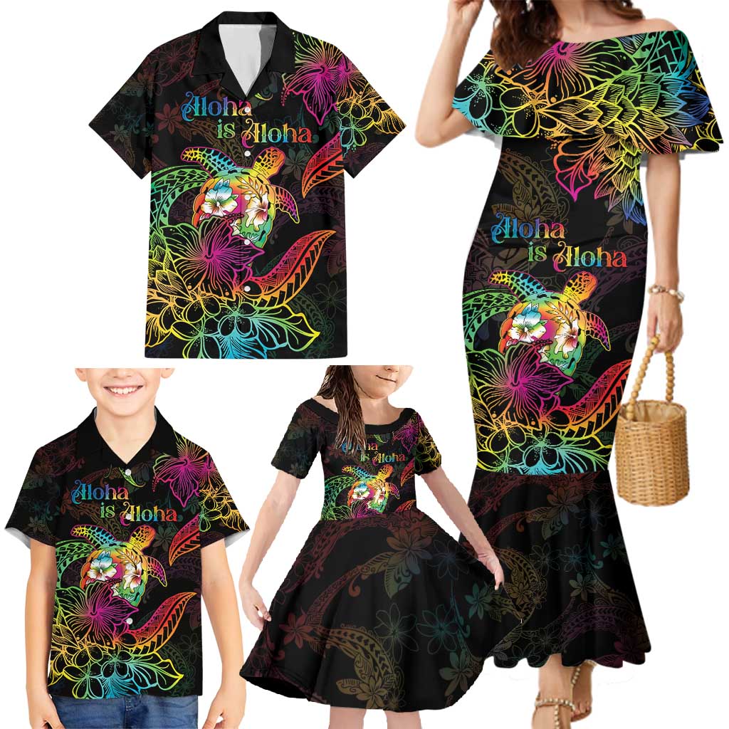 Hawaii Pride Family Matching Mermaid Dress and Hawaiian Shirt Aloha Is Aloha