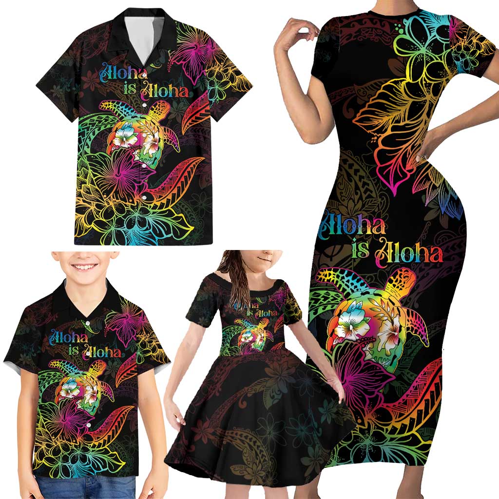 Hawaii Pride Family Matching Short Sleeve Bodycon Dress and Hawaiian Shirt Aloha Is Aloha