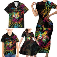 Hawaii Pride Family Matching Short Sleeve Bodycon Dress and Hawaiian Shirt Aloha Is Aloha