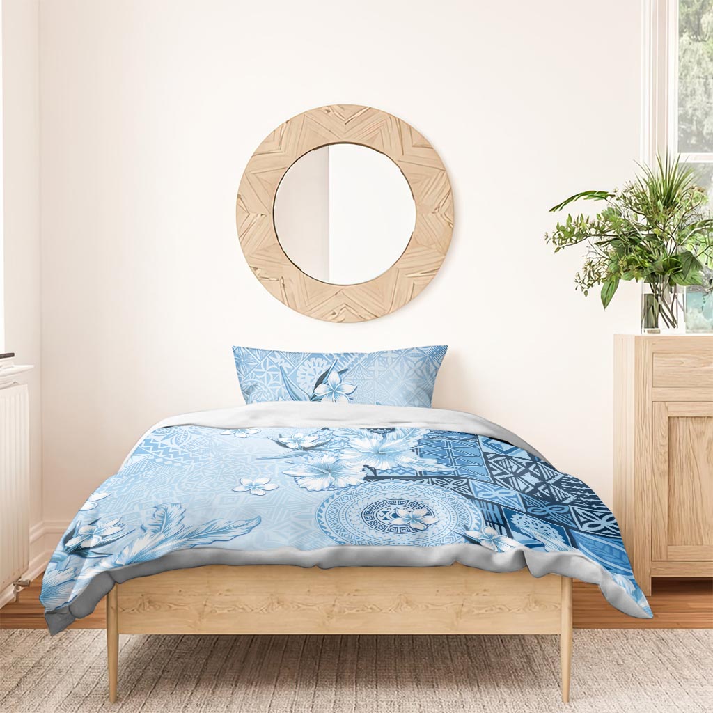 Hawaii Tapa Pattern With Blue Hibiscus Bedding Set