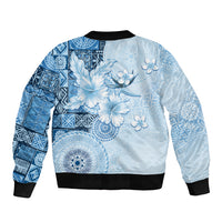 Hawaii Tapa Pattern With Blue Hibiscus Bomber Jacket