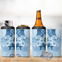 Hawaii Tapa Pattern With Blue Hibiscus 4 in 1 Can Cooler Tumbler
