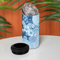 Hawaii Tapa Pattern With Blue Hibiscus 4 in 1 Can Cooler Tumbler