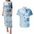Hawaii Tapa Pattern With Blue Hibiscus Couples Matching Puletasi and Hawaiian Shirt