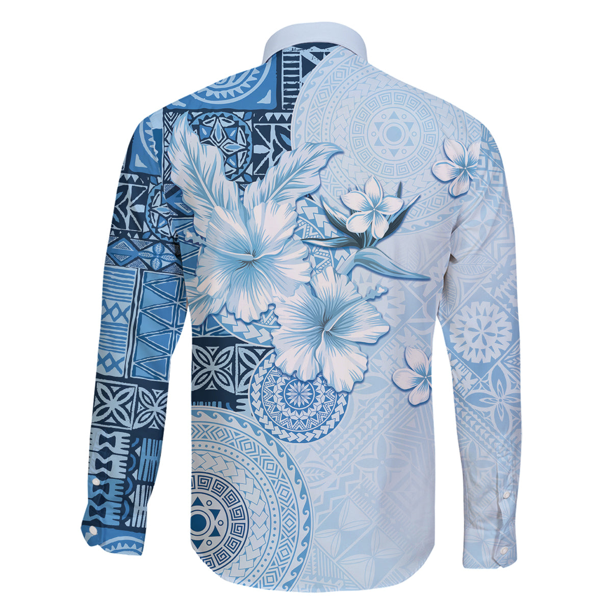Hawaii Tapa Pattern With Blue Hibiscus Family Matching Off The Shoulder Long Sleeve Dress and Hawaiian Shirt LT05 - Polynesian Pride
