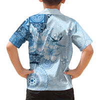 Hawaii Tapa Pattern With Blue Hibiscus Family Matching Summer Maxi Dress and Hawaiian Shirt LT05 - Polynesian Pride
