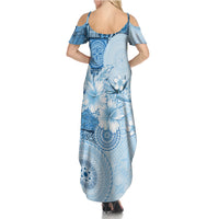 Hawaii Tapa Pattern With Blue Hibiscus Family Matching Summer Maxi Dress and Hawaiian Shirt LT05 - Polynesian Pride