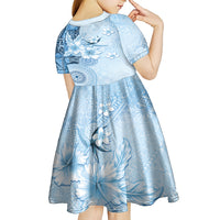 Hawaii Tapa Pattern With Blue Hibiscus Kid Short Sleeve Dress