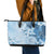 Hawaii Tapa Pattern With Blue Hibiscus Leather Tote Bag