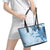 Hawaii Tapa Pattern With Blue Hibiscus Leather Tote Bag