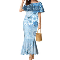 Hawaii Tapa Pattern With Blue Hibiscus Mermaid Dress LT05 Women Blue - Polynesian Pride