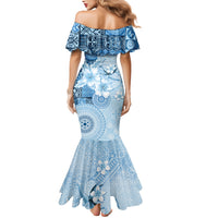 Hawaii Tapa Pattern With Blue Hibiscus Mermaid Dress LT05 - Polynesian Pride