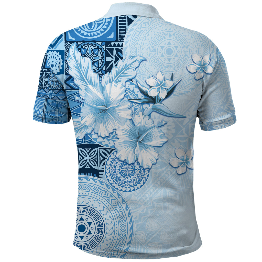 Hawaii Tapa Pattern With Blue Hibiscus Polo Shirt