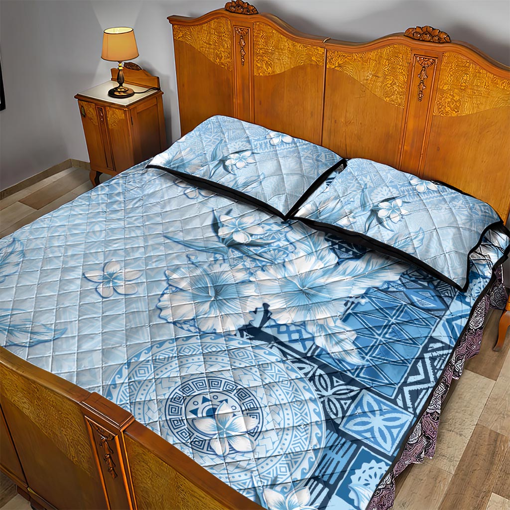 Hawaii Tapa Pattern With Blue Hibiscus Quilt Bed Set LT05 - Polynesian Pride